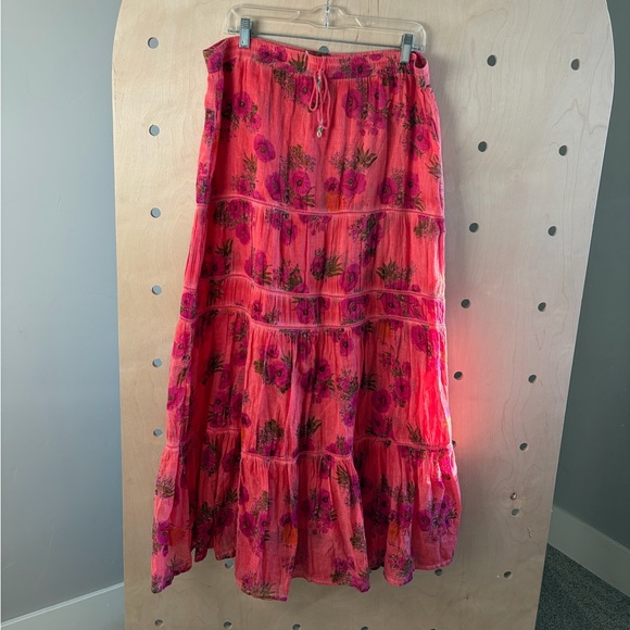 Anthropologie Raga Floral Cotton Tiered Maxi Skirt Drawstring Waist Women’s L - Picture 2 of 7